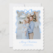 Preppy Grandmillennial Blue Bows Classic Feiertagskarte (Vorderseite)