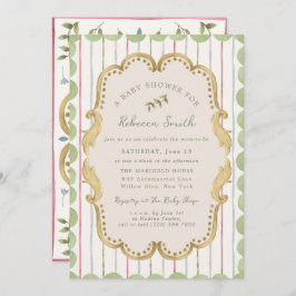 Preppy Grandmillennial Botanical Frame Baby Shower Einladung