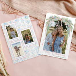 Preppy Grandmillennial Christmas Bow Swag Foto Feiertagskarte