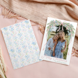 Preppy Grandmillennial Christmas Bow Swag Foto Feiertagskarte