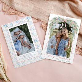 Preppy Grandmillennial Christmas Bow Swag Foto Feiertagskarte