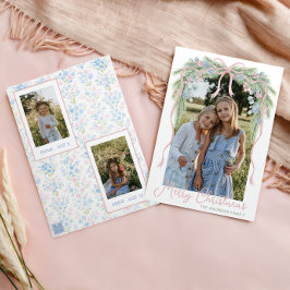 Preppy Grandmillennial Christmas Bow Swag Foto Feiertagskarte