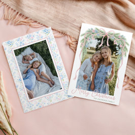 Preppy Grandmillennial Christmas Bow Swag Foto Feiertagskarte