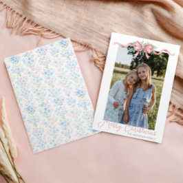 Preppy Grandmillennial Christmas Bow Swag Foto Feiertagskarte