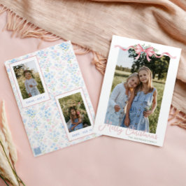 Preppy Grandmillennial Christmas Bow Swag Foto Feiertagskarte