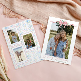 Preppy Grandmillennial Christmas Bow Swag Foto Feiertagskarte