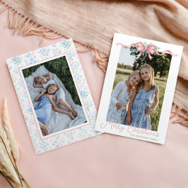 Preppy Grandmillennial Christmas Bow Swag Foto Feiertagskarte