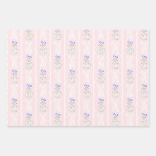 Preppy Grandmillennial Christmas Bulls and Bows Geschenkpapier Set (Vorderseite 2)