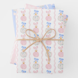 Preppy Grandmillennial Christmas Bulls and Bows Geschenkpapier Set