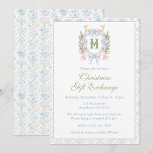 Preppy Grandmillennial Christmas Monogram Wappen Einladung