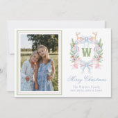 Preppy Grandmillennial Christmas Monogram Wappen Feiertagskarte (Vorderseite)