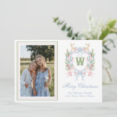 Preppy Grandmillennial Christmas Monogram Wappen Feiertagskarte (Stehend Vorderseite)