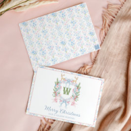 Preppy Grandmillennial Christmas Monogram Wappen Feiertagskarte