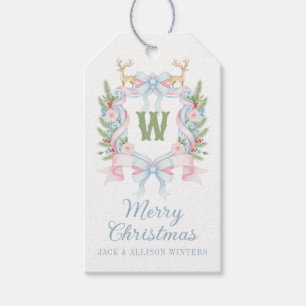 Preppy Grandmillennial Christmas Monogram Wappen Geschenkanhänger
