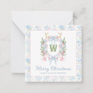 Preppy Grandmillennial Christmas Monogram Wappen Mitteilungskarte