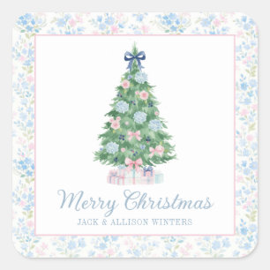 Preppy Grandmillennial Christmas Tree Quadratischer Aufkleber