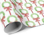 Preppy Grandmillennial Christmas Wreath Tartan Bow Geschenkpapier (Rolleneckpunkt)