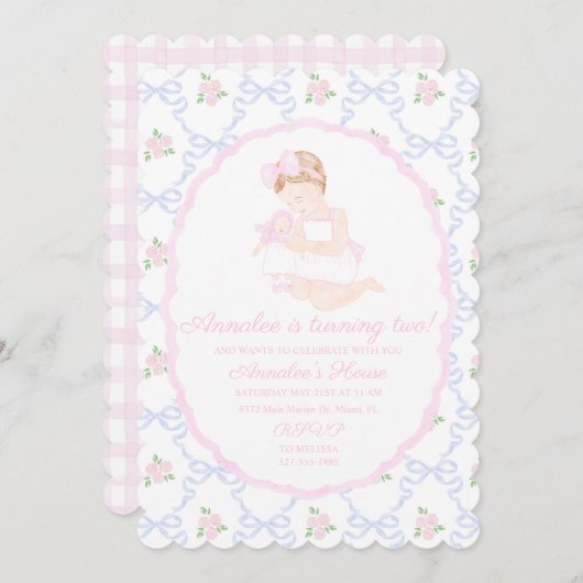 Preppy Grandmillennial Doland Me Pink Bows Einladung (Vorne/Hinten)