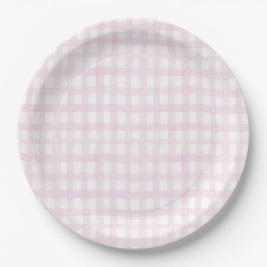 Preppy Grandmillennial Dolly and Me Pink Gingham Pappteller (Vorderseite)
