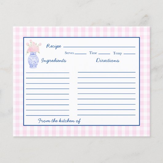 Preppy Grandmillennial Ginger Jar Bow Rezept Card (Vorderseite)