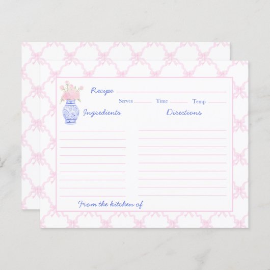 Preppy Grandmillennial Ginger Jar Bow Rezept Card (Vorne/Hinten)