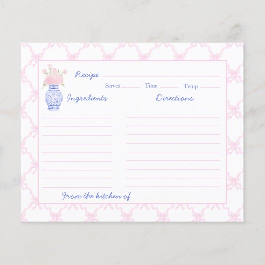 Preppy Grandmillennial Ginger Jar Bow Rezept Card (Vorderseite)