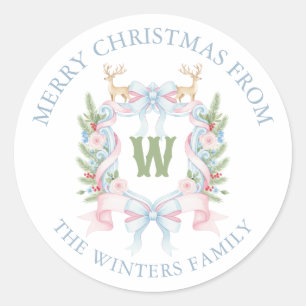 Preppy Grandmillennial Monogram Wappen Gift Runder Aufkleber