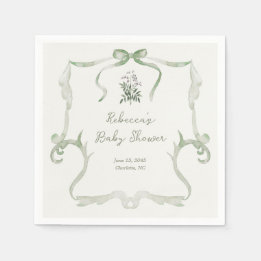Preppy Grandmillennial Neutral Green Baby Shower Serviette