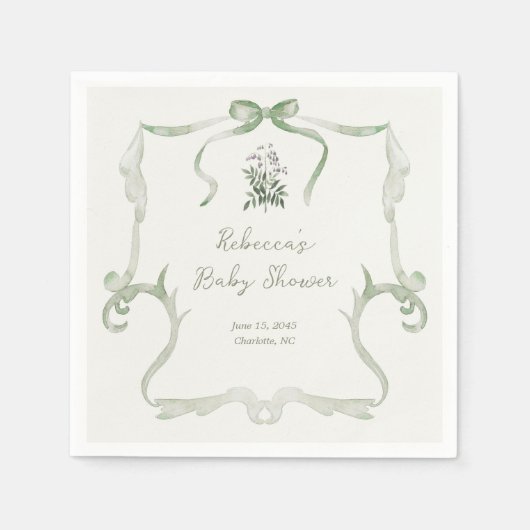 Preppy Grandmillennial Neutral Green Baby Shower Serviette (Vorderseite)