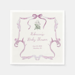 Preppy Grandmillennial Pink Girl Baby Shower Serviette
