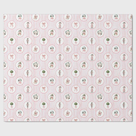 Preppy Grandmillennial Pink Nutcracker Weihnachten Geschenkpapier (Flach)