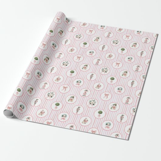 Preppy Grandmillennial Pink Nutcracker Weihnachten Geschenkpapier (Ungerollt)