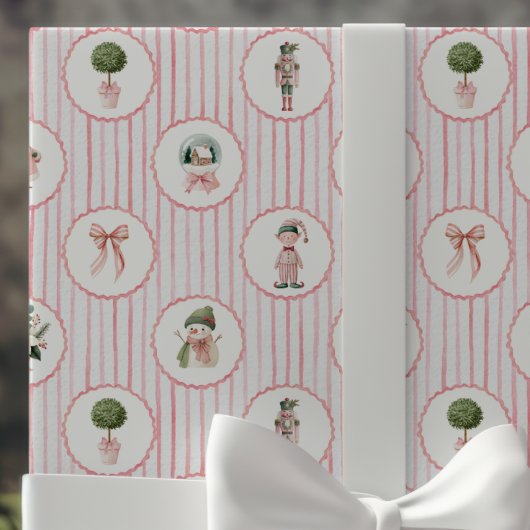 Preppy Grandmillennial Pink Nutcracker Weihnachten Geschenkpapier