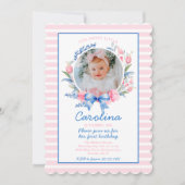 Preppy Grandmillennial Preppy Floral Blue Bows Einladung (Vorderseite)