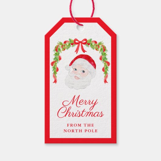 Preppy Grandmillennial Red Bows Garland Santa Geschenkanhänger (Vorderseite)