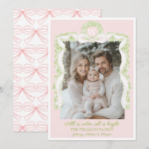 Preppy Grandmillennial Rosa Schleifen Bandgirlande Feiertagskarte