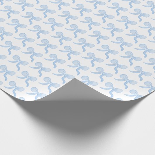 Preppy Grandmillennial Watercolor Blue Bows Geschenkpapier (Ecke)