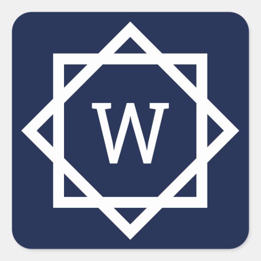 Preppy Graphic Border Monogram Quadratischer Aufkleber (Vorderseite)