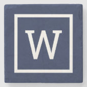 Preppy Graphic Border Monogram Simple Navy Blue Steinuntersetzer (Vorderseite)