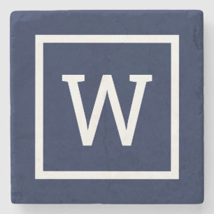 Preppy Graphic Border Monogram Simple Navy Blue Steinuntersetzer