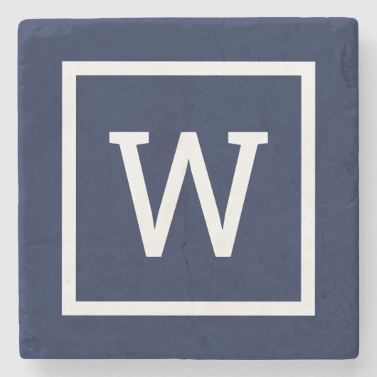 Preppy Graphic Border Monogram Simple Navy Blue Steinuntersetzer (Vorderseite)