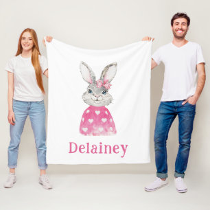 Preppy Gray Bunny Pink Heart Sweater Personalisier Fleecedecke