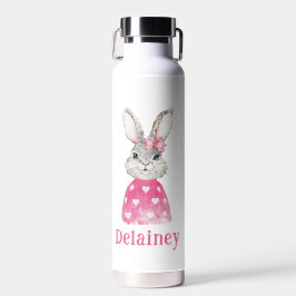 Preppy Gray Bunny Pink Heart Sweater Personalisier Trinkflasche