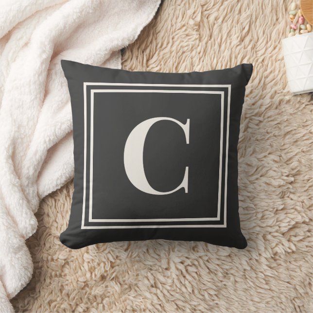 Preppy Gray Monogram Dorm Pillow - Initial  Kissen (Decke)