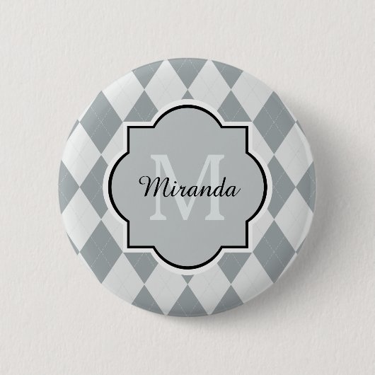 Preppy Gray Raute Girly Monogram und Name Button (Vorderseite)