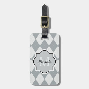 Preppy Gray Raute Girly Monogram und Name Gepäckanhänger