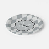 Preppy Gray Raute Girly Monogram und Name Pappteller (Schrägansicht)