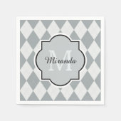 Preppy Gray Raute Girly Monogram und Name Serviette (Vorderseite)