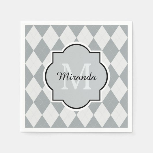 Preppy Gray Raute Girly Monogram und Name Serviette (Vorderseite)