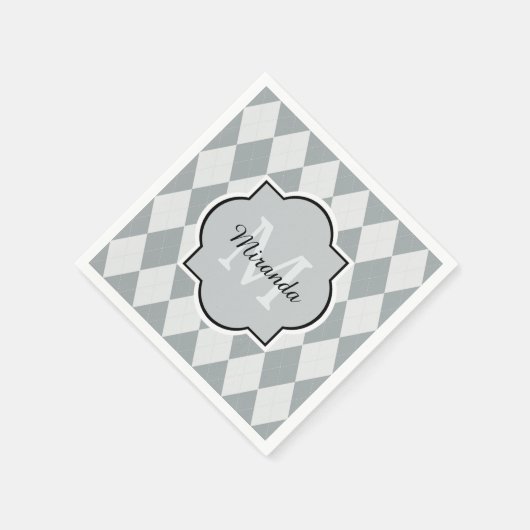 Preppy Gray Raute Girly Monogram und Name Serviette (Ecke)